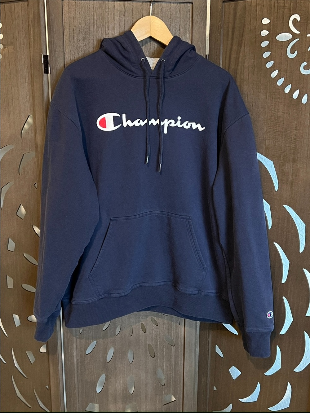 Champion Navy Logo Crewneck Hoodie